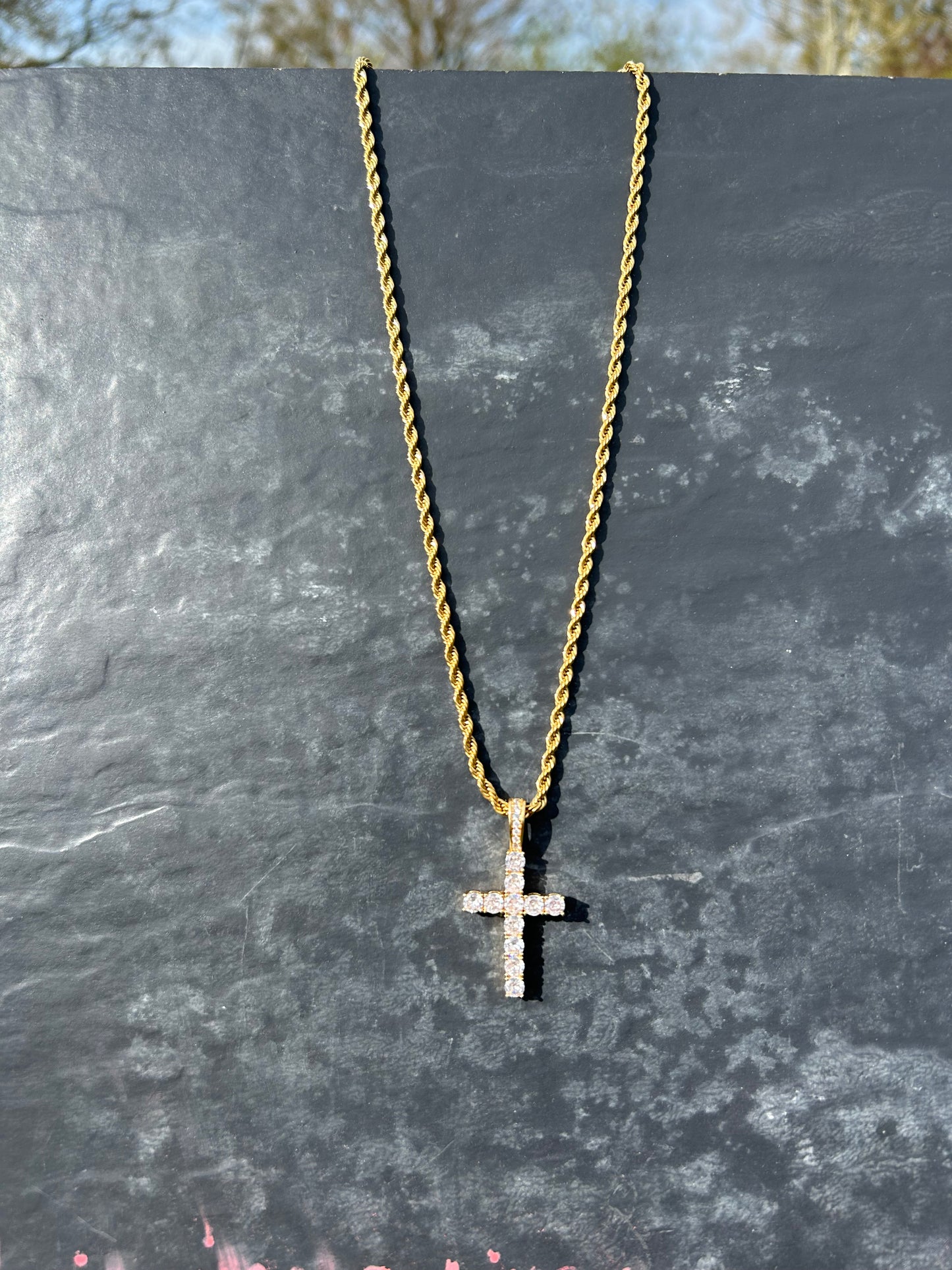 Iced Out 18k Gold cross set