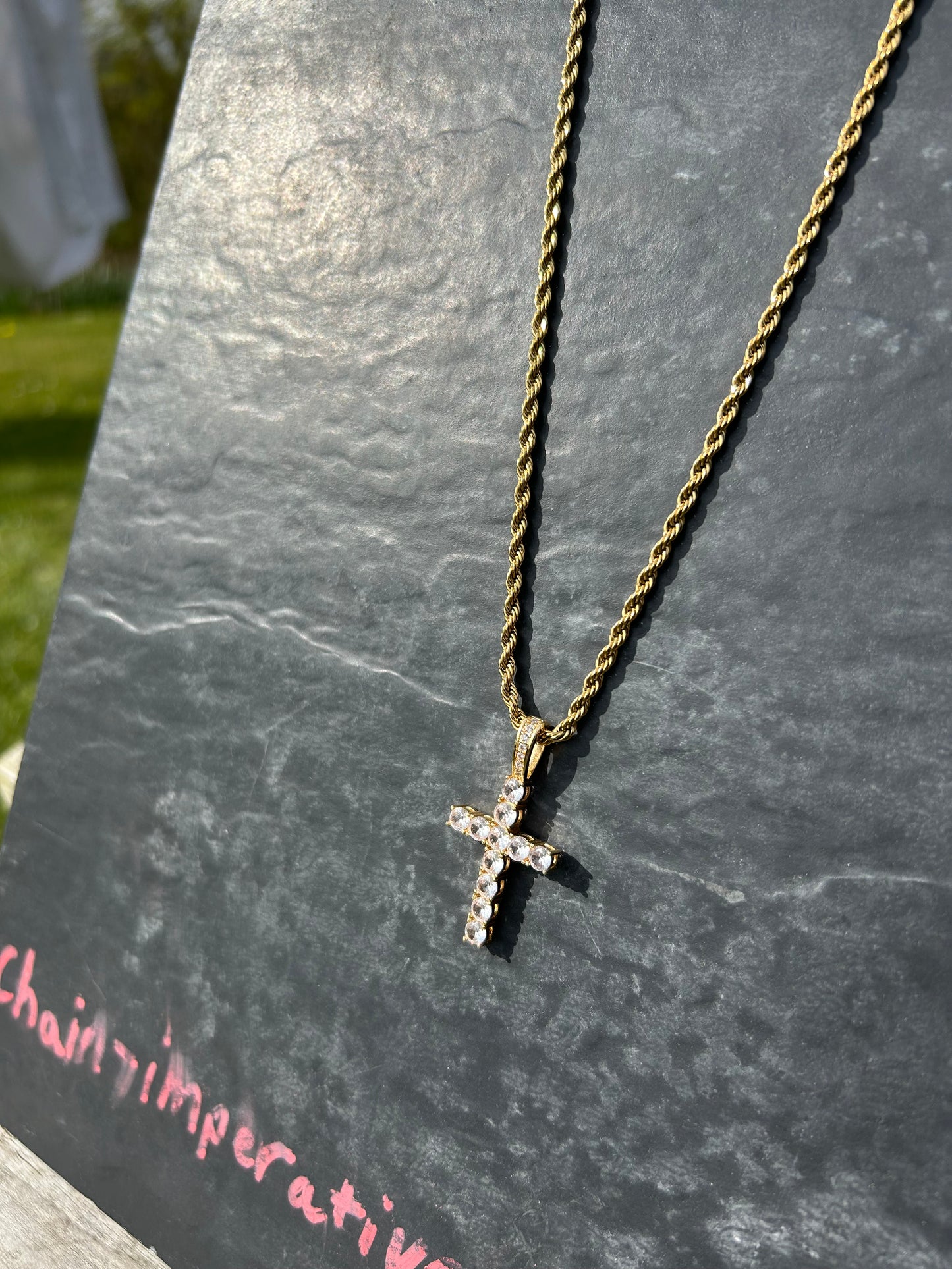 Iced Out 18k Gold cross set